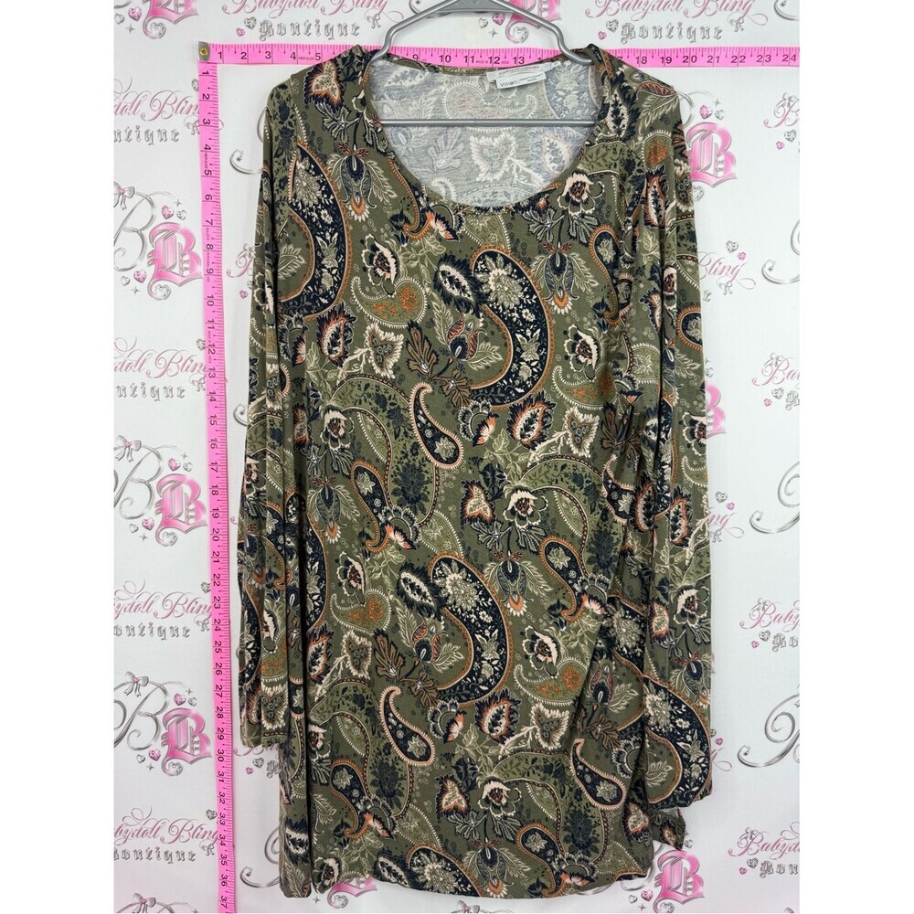 Simons dress or long shirt Olive Green Paisley Long Sleeve Top